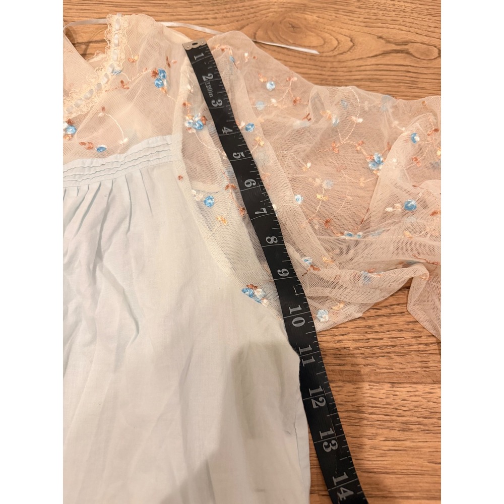 Eileen West Blue Cotton Embroidered Mesh Sleeve Lawn Nightgown Victorian Style M - Picture 14 of 14